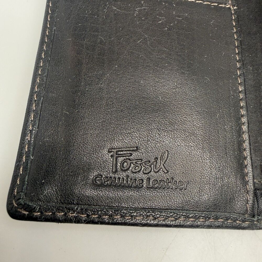 Fossil Black Leather Long Checkbook Card Holder Organizer Wallet Billfold - Picture 5 of 16
